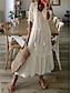 abordables vestidos sencillos-Mujer Vestido blanco vestido largo vestido largo Volante Cita Vacaciones Ropa de calle Maxi Escote en Pico Media Manga Blanco Rojo Azul Piscina Color