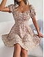 זול שמלות עם הדפס-בגדי ריקוד נשים שיפון שמלת קז&#039;ואל פרחוני דפוס צווארון V שמלת מיני חופשה שרוולים קצרים קיץ