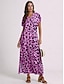 Χαμηλού Κόστους Print Φορέματα-Γυναικεία Καθημερινό φόρεμα Σκίσιμο Στάμπα Λαιμόκοψη V Μακρύ Φόρεμα Μάξι Φόρεμα Διακοπές Κοντομάνικο Καλοκαίρι