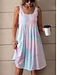 cheap Print Dresses-Women&#039;s Tank Dress Tie Dye Shift Dress Pleated U Neck Mini Dress Stylish Boho Vacation Beach Sleeveless Summer