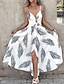 billige Kjoler med tryk-Dame Chiffon Hvid kjole Fjer Snørehul Med stropper Maxikjole Elegant Hawaiiansk Ferierejse Uden ærmer Sommer