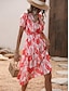 Χαμηλού Κόστους Print Φορέματα-Γυναικεία Καθημερινό φόρεμα Φύλλο Στάμπα Λαιμόκοψη V Μακρύ Φόρεμα Μάξι Φόρεμα Διακοπές Κοντομάνικο Καλοκαίρι