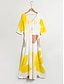Χαμηλού Κόστους print casual φόρεμα-σατέν τσέπη φλοράλ v μάξι φόρεμα