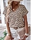 お買い得  レディースＴシャツ-女性用 Tシャツ レオパード カジュアル 日常 プリント ブラウン 半袖 ファッション Ｖネック 夏