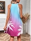 voordelige Jurken met print-Dames Casual jurk Slipdress Boom Afdrukken Halternek Mini-jurk Hawaii Vakantie Strand Mouwloos Zomer