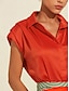 cheap Shirts,Tops &amp; Blouses-Satin Casual Solid Sleeveless Collared Shirt