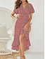 Χαμηλού Κόστους Print Φορέματα-Γυναικεία Καθημερινό φόρεμα Φόρεμα με δέσιμο στα πλάγια Φόρεμα σε γραμμή Α Με Κορδόνια Με Βολάν Λαιμόκοψη V Μακρύ Φόρεμα Μάξι Φόρεμα Διακοπές Κοντομάνικο Καλοκαίρι