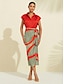 Недорогие женская юбка-атласная юбка миди в стиле колор-блок с эластичной резинкой на талии