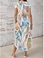cheap Print Dresses-Women&#039;s Split Print Crew Neck Long Dress Maxi Dress Date Short Sleeve Summer