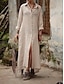 Χαμηλού Κόστους σχέδιο βαμβακερά &amp; λινά φορέματα-Γυναικεία Φόρεμα πουκαμίσα Καθημερινό φόρεμα Φόρεμα από βαμβακερό λινό Μακρύ φόρεμα Κουμπί Βασικό Καθημερινά Κολάρο Πουκαμίσου Μακρυμάνικο Καλοκαίρι Άνοιξη Πράσινο παραλλαγής Σομόν Σκέτο