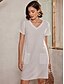 cheap Plain Dresses-Women&#039;s Cotton Casual Dress Shift Dress V Neck Midi Dress Basic Daily Vacation Short Sleeve Summer Spring