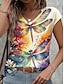 olcso Női pólók-Női Atléta Virágos Nyomtatott Hétköznapi Napi Elegáns Rövid ujjú V-alakú Sárga Nyár