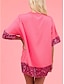 billige T-skjorter til kvinner-Dame T skjorte Hjerte Paljetter Avslappet Daglig Mote Moderne Halvlange ermer Crew-hals Rosa Sommer