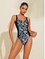preiswerte Designer-Bademode-Einteiliger Badeanzug mit gekreuztem Rücken und Blumenmuster