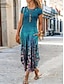 Χαμηλού Κόστους Print Φορέματα-Γυναικεία Καθημερινό φόρεμα Φλοράλ Γραφική Στάμπα Στρογγυλή Ψηλή Λαιμόκοψη Μακρύ Φόρεμα Μάξι Φόρεμα Διακοπές Κοντομάνικο Καλοκαίρι