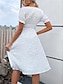 Χαμηλού Κόστους απλά φορέματα-Γυναικεία Λευκό φόρεμα Μακρύ Φόρεμα Μάξι Φόρεμα Κουρελού Κουμπί Δουλειά Ημερομηνία Παραλία Χαβανέζα Μπόχο Λαιμόκοψη V Κοντομάνικο Φουσκωτό Μανίκι Λευκό Χρώμα
