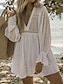 ieftine rochii simple-Pentru femei Rochie albă Rochie Mini Decupată Vacanță Plajă Șic Stradă De Bază În V Manșon Lung Alb Culoare