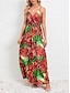 cheap Print Dresses-Women&#039;s Casual Dress A Line Dress Slip Dress Leaf Print Strap Long Dress Maxi Dress Vacation Sleeveless Summer
