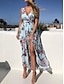 preiswerte Bedruckte Kleider-Damen Chiffon Casual kleid A Linie Kleid Tank-Top Kleid Blumen Gespleisst Bedruckt V Ausschnitt kleid lang Urlaub Strand Ärmellos Sommer