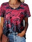 baratos T-Shirts de mulher-Mulheres Camiseta Floral Imprimir Casual Feriado Moda Manga Curta Decote Redondo Vermelho Verão