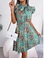 cheap Print Dresses-Women&#039;s Chiffon Casual Dress Floral Pleated Print V Neck Mini Dress Vacation Short Sleeve Summer