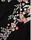 abordables Robes Bohémiennes-Femme Brodée robe noire Mini robe Coton Classique Bohème Floral Col Ras du Cou manche longue du quotidien Eté Printemps Noir