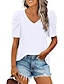 preiswerte Basic-Damenoberteile-T Shirt Damen Schwarz Weiß Purpur Glatt Rüschen Strasse Täglich Modisch V Ausschnitt Regular Fit S