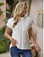 cheap Basic Women&#039;s Tops-Women&#039;s Shirt Blouse Turtleneck shirt Plain Casual White Short Sleeve Elegant Fashion Basic Standing Collar