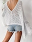abordables Tops de Encaje-Tops de encaje elegante blanco para mujer blusa de ojales top sexy liso con cordón crochet moda diaria de vacaciones playa cuello en V ajuste regular talla única negro blanco caqui