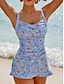 abordables trajes de baño de diseñador-vestido de baño floral fruncido con cuello en V