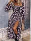 abordables Vestidos estampados-Mujer Vestido informal Vestido de una línea Floral Separado Estampado Escote Cuadrado Vestido maxi Vacaciones Manga Larga Verano