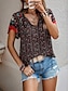 billiga Damblusar och skjortor-Women&#039;s Shirt Blouse Floral Lace up Print Casual Holiday Fashion Short Sleeve V Neck Black Summer