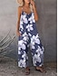 cheap Vacation Jumpsuit-Women&#039;s Jumpsuit Print Floral U Neck Streetwear Street Daily Regular Fit Sleeveless Blue Khaki S M L Summer
