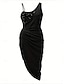 preiswerte abendkleider-Schwarzes Kleid für Damen, Partykleid, Pailletten, gerüscht, geschlitzt, Oberschenkel, eine Schulter, ärmellos, Sommer, Frühling