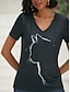 cheap Women&#039;s T-shirts-Women&#039;s T shirt Tee Black Graphic Cat Print Short Sleeve Daily Weekend Basic V Neck Regular 3D Cat S