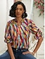 billige Bluser og trøjer til kvinder-Dame Skjorte Bluse Grafisk Knap Trykt mønster Afslappet Basale Langærmet Stående krave Blå Forår Efterår