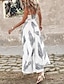 economico Abiti a fantasia-Per donna Chiffon Vestito bianco Piume Occhiello Con bretelline Vestito maxi Elegante Hawaiano Da mare Senza maniche Estate