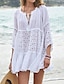 ieftine rochii simple-Pentru femei Rochie albă Rochie Mini Bumbac Cu Șiret Bufantă Vacanță Plajă De Bază Rotund Lungime Manșon 3/4 Alb Culoare