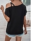 preiswerte Basic-Damenoberteile-T Shirt Damen Schwarz Dunkelgray Glatt Kalte Schulter Strasse Täglich Modisch Ein-Schulter Regular Fit S