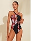 cheap Designer Swimwear-Floral Leopard Contrast Bikini Swimsuit