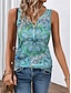 cheap Tank Tops &amp; Camis-Women&#039;s Tank Top Graphic Casual Button Print Blue Sleeveless Fashion V Neck Summer