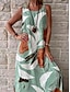 olcso Mintás ruhák-Női hétköznapi ruha Virágos Falevél Nyomtatott Terített nyak Hosszú ruha Maxi ruha Csehország Vakáció Ujjatlan Nyár