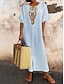 Χαμηλού Κόστους σχέδιο βαμβακερά &amp; λινά φορέματα-Γυναικεία Καθημερινό φόρεμα Φόρεμα από βαμβακερό λινό Μακρύ φόρεμα Κεντητό Βασικό Καθημερινά Διχασμένος λαιμός Μισό μανίκι Καλοκαίρι Άνοιξη Λευκό Ανθισμένο Ροζ Φλοράλ