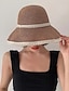 Недорогие Женские головные уборы-Соломенная шляпа-ведро с отделкой искусственным жемчугом, элегантные однотонные солнцезащитные шляпы, модные складные дорожные пляжные шляпы для женщин и девочек