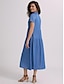 Χαμηλού Κόστους απλά φορέματα-γυναικείο τζιν πουκάμισο φόρεμα μάξι μακρύ φόρεμα σκούρο μπλε σιέλ κοντομάνικο μονόχρωμο κουμπί τσέπη άνοιξη καλοκαιρινό πουκάμισο γιακάς hot casual vintage 2023 s m l xl xxl 3xl / χαλαρό