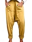 זול חולצות ומכנסי שינה לנשים-בגדי ריקוד נשים מכנסיים וחצאיות צבע אחיד אופנתי בסיסי נוחות בית יומי כותנה נושם צפצף ארוך כיס קיץ צהוב פול