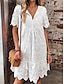 Χαμηλού Κόστους απλά φορέματα-Γυναικεία Λευκό φόρεμα Φόρεμα Καθημερινό φόρεμα Μίνι φόρεμα Δαντέλα Μικρή Οπή Ημερομηνία Κομψό στυλ street Βασικό Λαιμόκοψη V Κοντομάνικο Λευκό Θαλασσί Φούξια Χρώμα