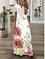 Χαμηλού Κόστους Print Φορέματα-Γυναικεία Καθημερινό φόρεμα Φλοράλ Δαντέλα Στάμπα Λαιμόκοψη V Μακρύ Φόρεμα Μάξι Φόρεμα Διακοπές Κοντομάνικο Καλοκαίρι