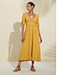 billige afslappet kjole-kvinders linned blanding gul sløjfe detalje midi te kjole