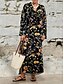 baratos Vestidos Estampados-Vestido casual feminino vestido de verão floral estampado decote em v dividido hemmáxi vestido data férias manga longa verão primavera